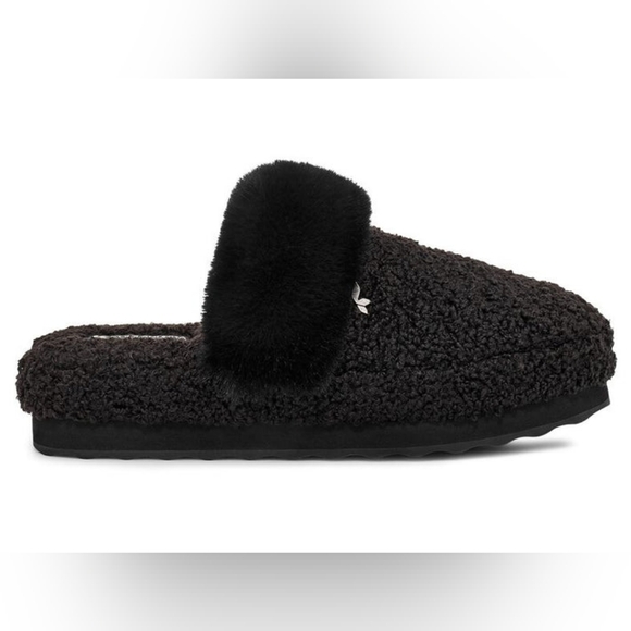 Koolaburra By UGG Womens Peachee Slippers Black Sherpa Slip On Faux Fur Slides - Picture 1 of 6